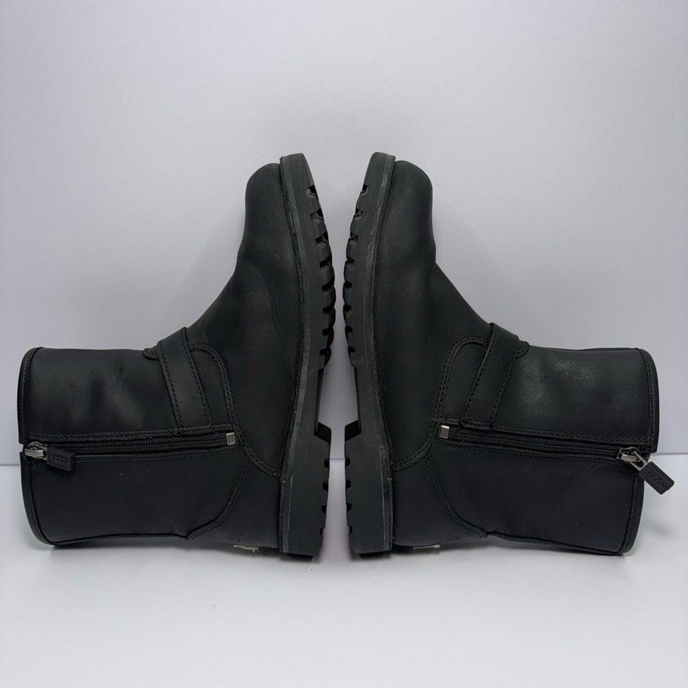 UGG Black Leather Engineer Moto Boots Youth 1 Women 3 Buckle Zip - Picture 6 of 8